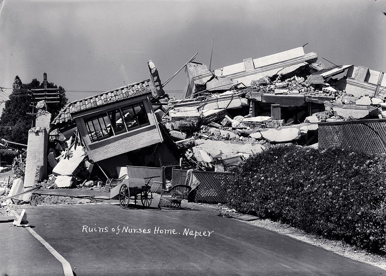 A nurses home in ruins after the Napier earthquake