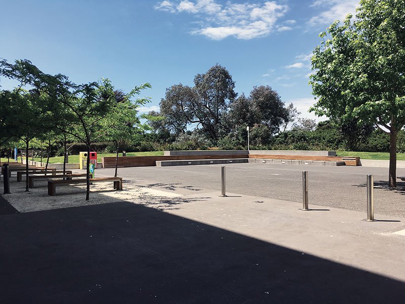 An orderly planted plaza