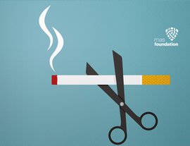 Illustration of scissors cutting a cigarette in half with MAS Foundation logo