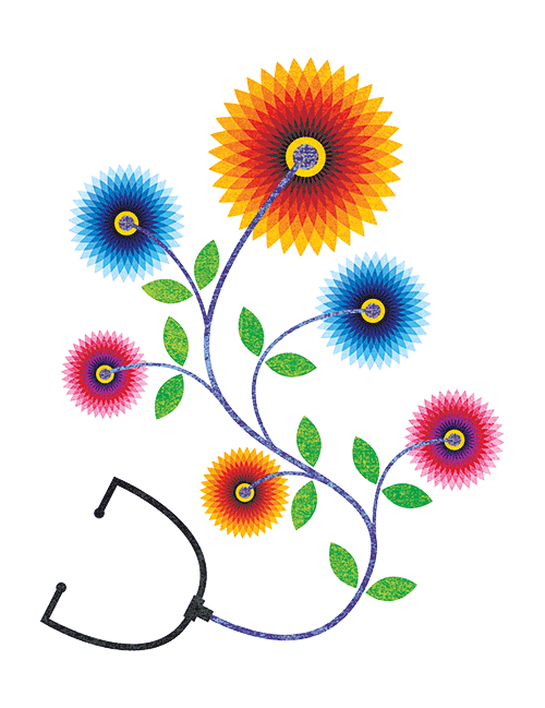 Illustration of stethoscope and flowers