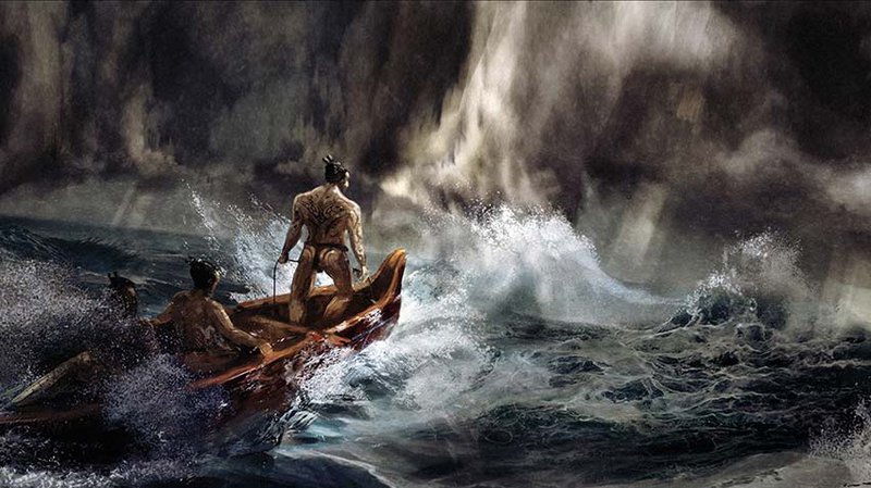 Illustration of waka in a storm
