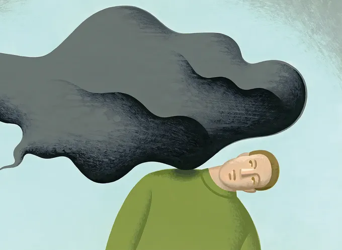 Illustration of a person avoiding a smoke cloud