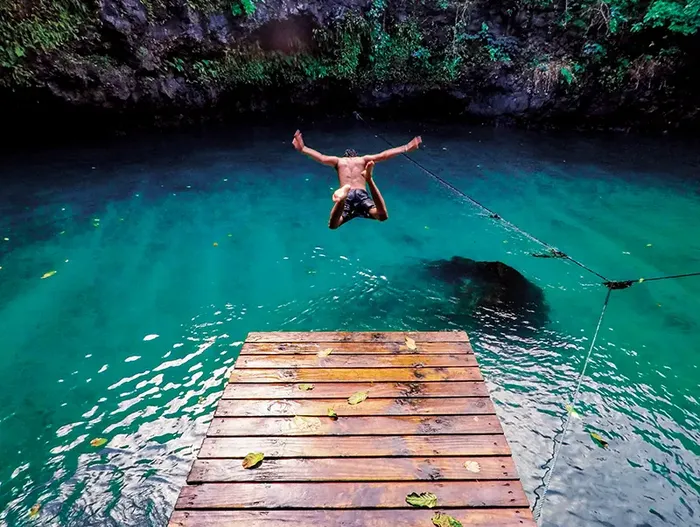 Jumping in to water in Samoa