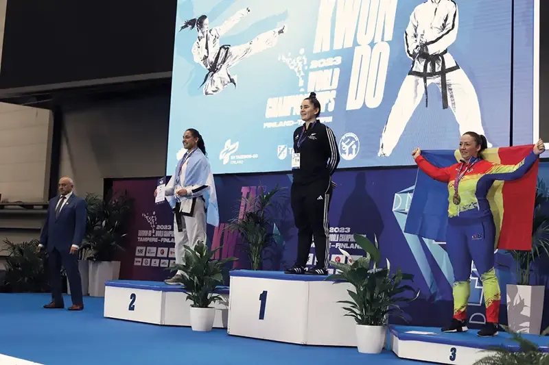 Kiwi World Cup taekwon-do medal ceremony.webp