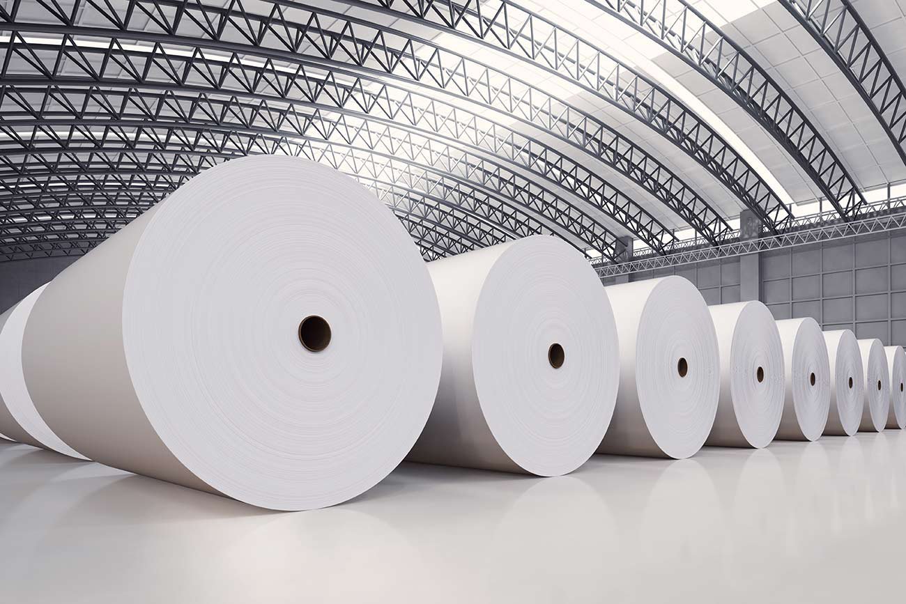 Large rolls of paper in a warehouse