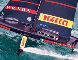 Luna Rossa America's Cup racing boat in action on the water