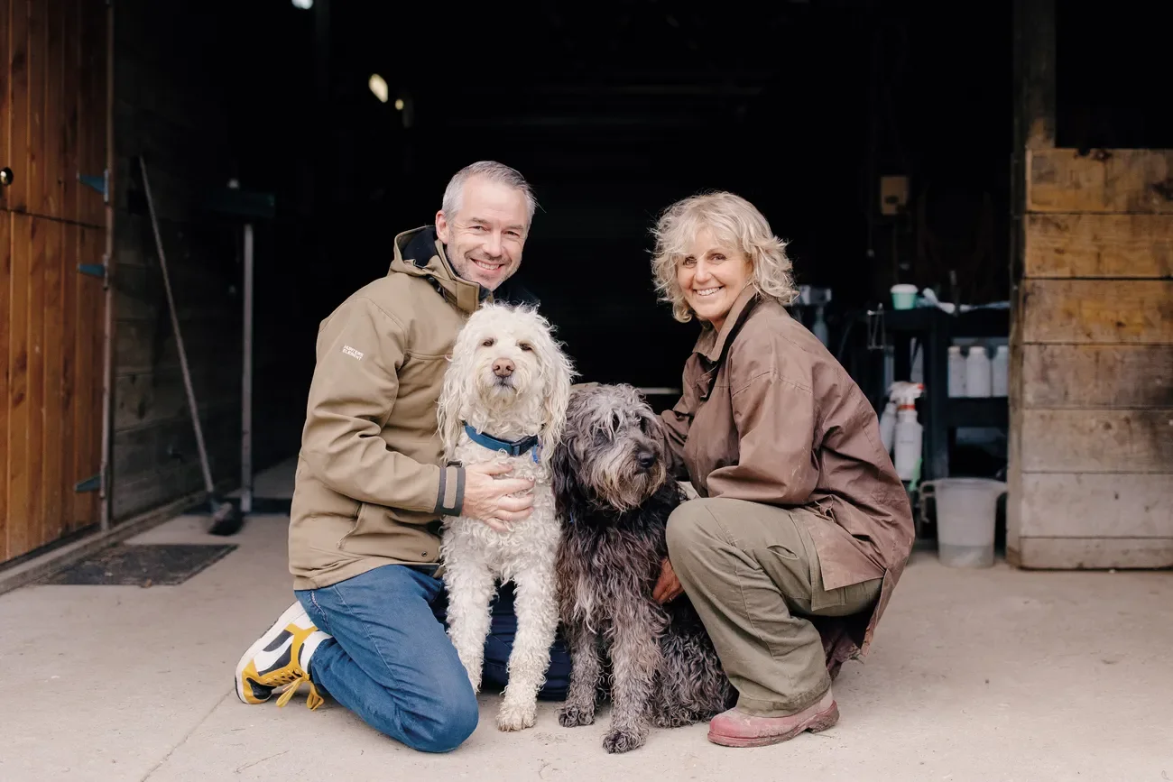 Ōtaki veterinarian Ray and Jane Lenaghan and their two dogs