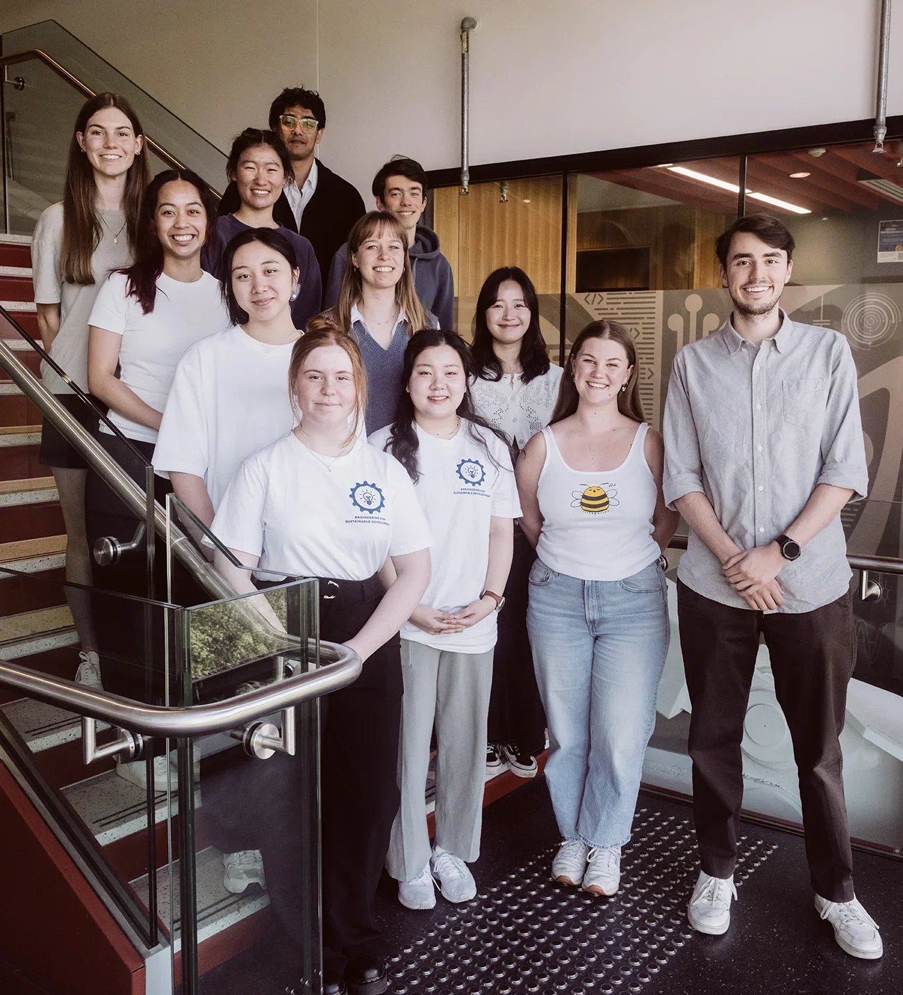 Scholarship group photo in a stairwell