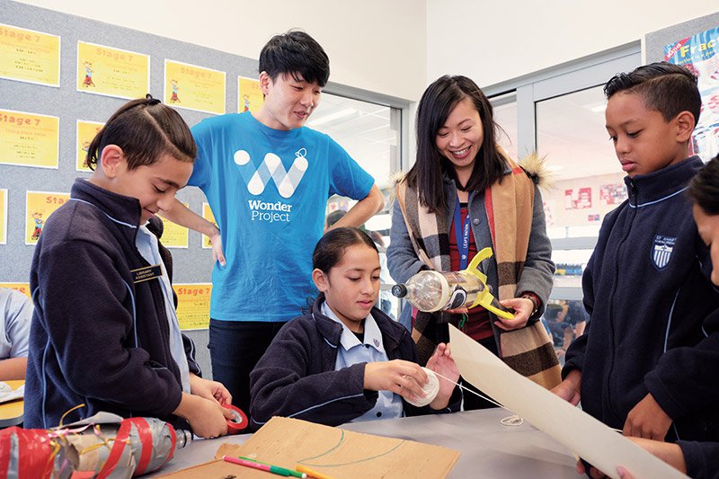 Students at St Annes Catholic School building rockets