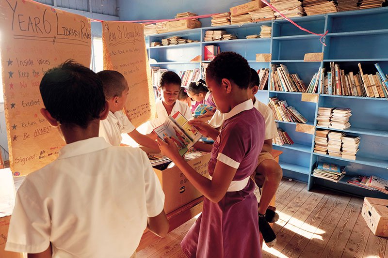 Students at the school where Olivia Gray volunteered in Fiji