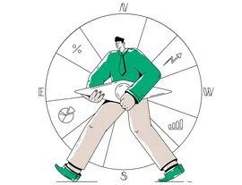 illustration of a guy with a financial compass listing.webp