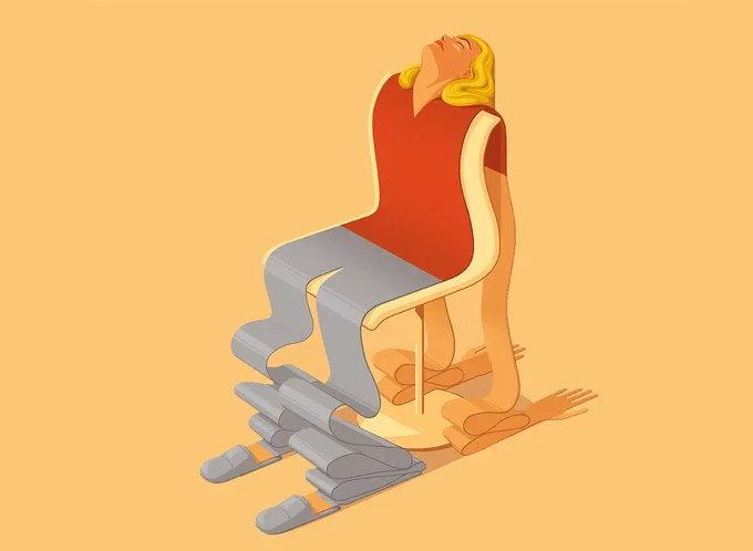 illustration of a woman melting on a chair - listing