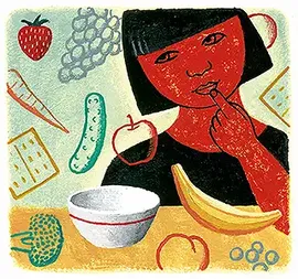 illustration of someone deciding what to eat with a bowl.webp